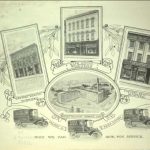 Catalogue ad showing three building facades of the Western branch, Eastern branch and Head Office. At the centre is the 'Main Factory' in Dundas. Three cars are at the bottom of the ad, advertising their 'delivery and sales motors'.