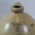 Close up of the inscription on the jug "P & R Laing / Dundas / 2"