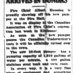 Clipping from 1961 Dundas Star article about the new fire truck arriving in Dundas